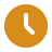 Orange clock face, black hands