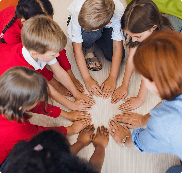 Diverse group of kids in teamwork