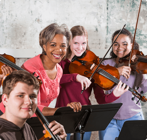 Group playing string instruments together