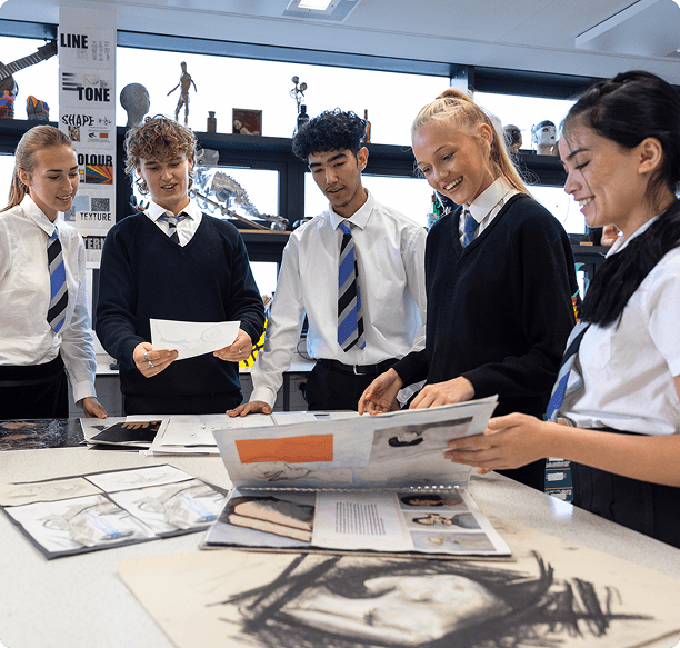 Classmates sharing design ideas