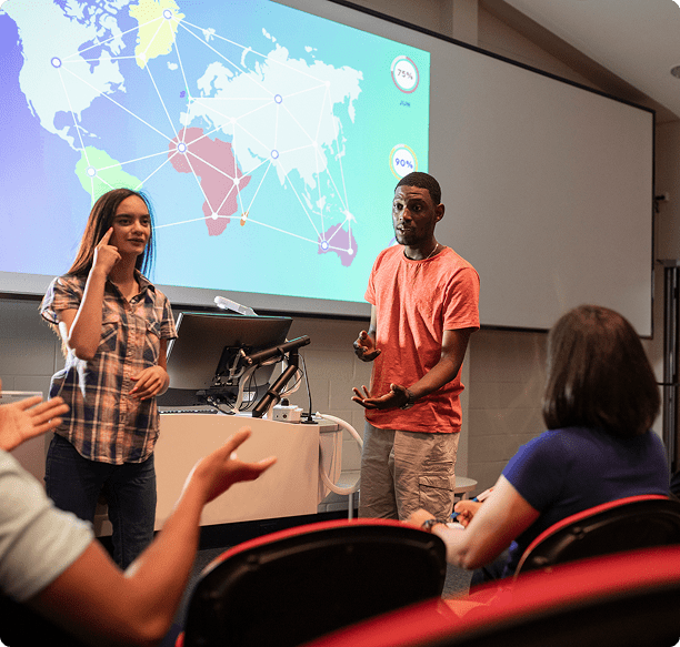 Classroom presentation with global map display