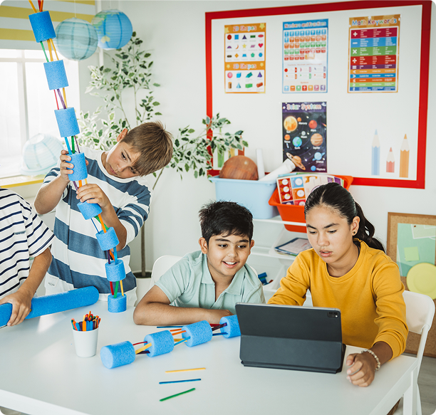Children building with foam blocks