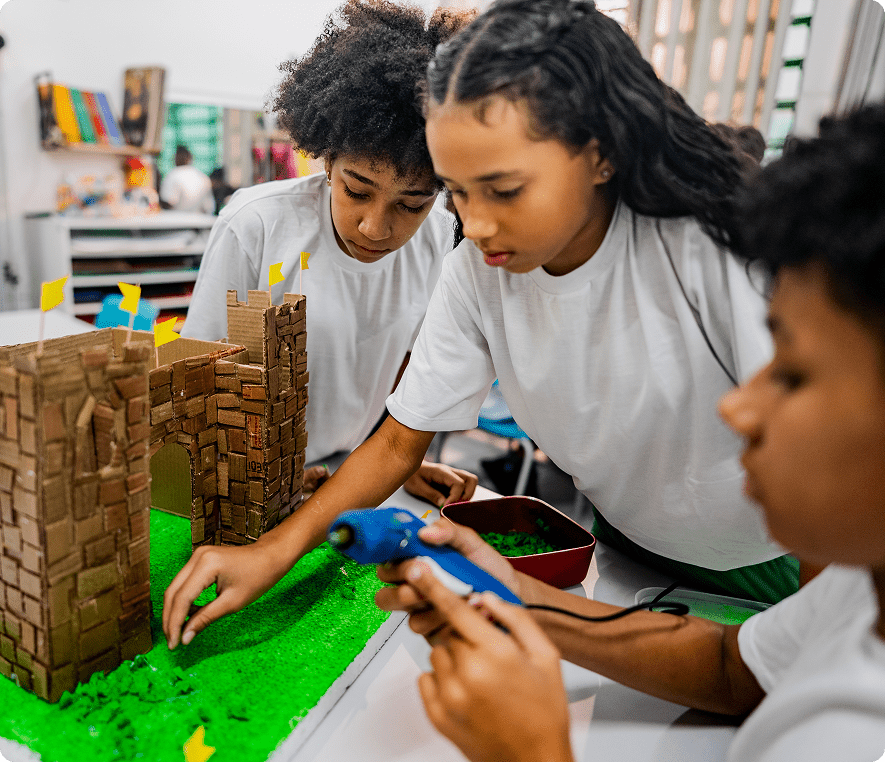 Students working on a castle project