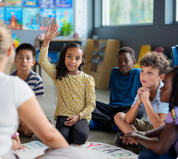 Student raising hand in class