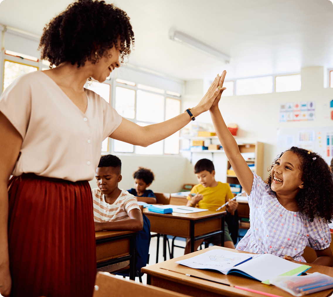 Classroom high-five celebration